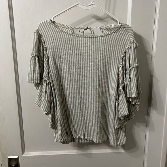 Chelsea & Theodore Tops - Striped Boho Ruffle Sleeve Top